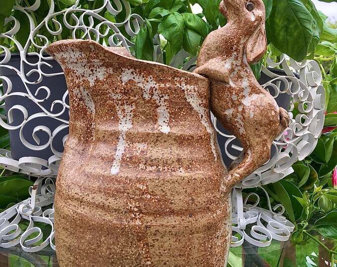 Bunny Stoneware Pitcher Art Pottery