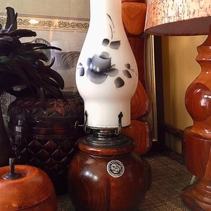 Hand Painted Milk Glass Oil Lamp by Lamplight Farms