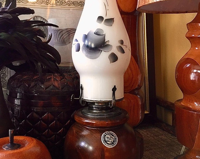 Hand Painted Milk Glass Oil Lamp by Lamplight Farms