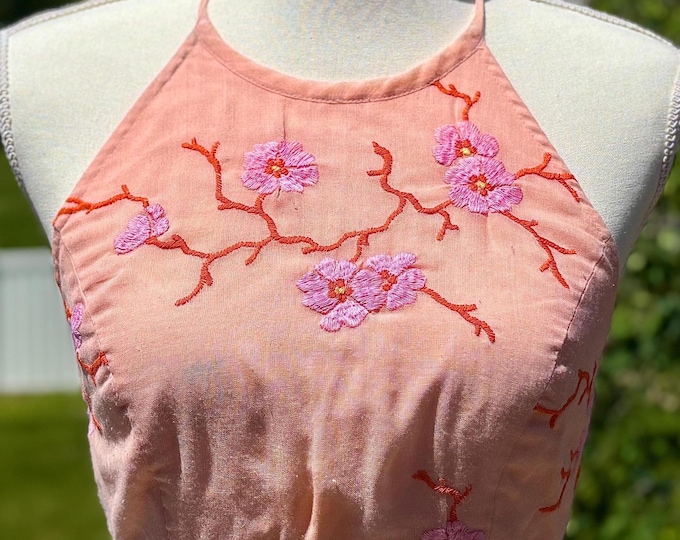 Rare Tocca Embroidered Cherry Blossom & Coral Branch Halter Ladies 4
