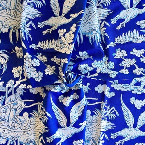 Pierre Frey for Pierre Deux Blue Chinoiserie Upholstery Linen Fabric