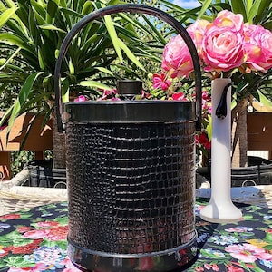 Black Faux Croc & Chrome Ice Bucket by Atapco