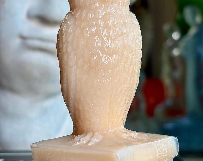 Westmoreland Peach Slag & Rhinestone Eyed Owl Paperweight/Figurine