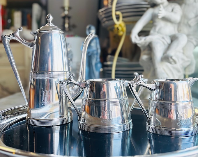 Art Deco Monogrammed Petite Sheffield Silver Plate Tea/Coffee Set *3 piece set