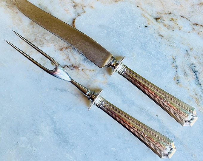 Antique Sterling Handled “Fairfax” Carving Set Monogram “MLW” by Durgin-Gorham