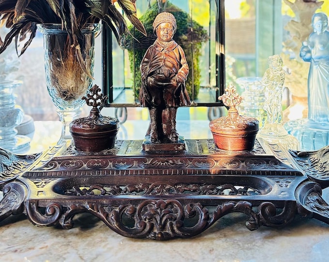 Maitland Smith Bronze Boy Double Inkwell