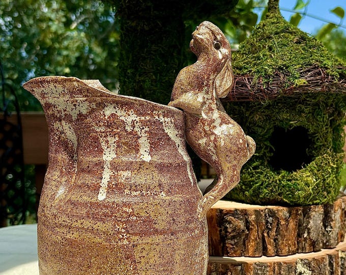 Bunny Stoneware Pitcher Art Pottery