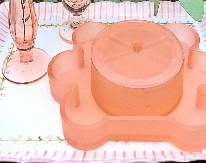 Lenox Imperial Glass Pink Satin Glass Lipstick Holder with Powder Box