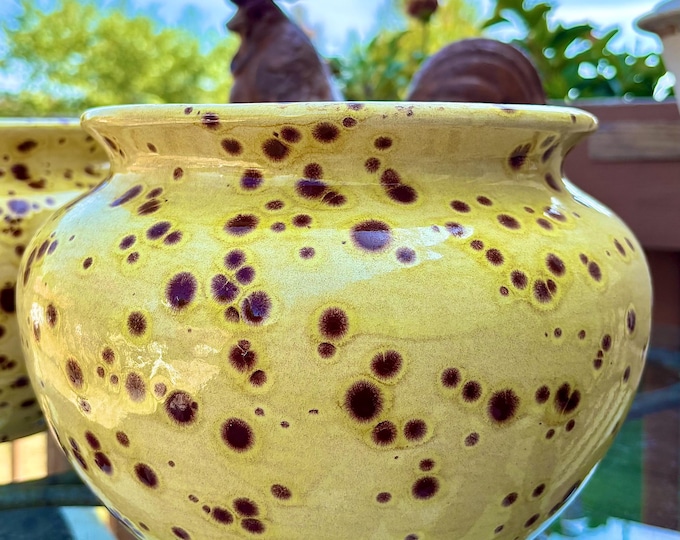 Mid-Century 1976 Spleckleware/Spatterware Yellow & Brown Flower Pot *Each sold seperately