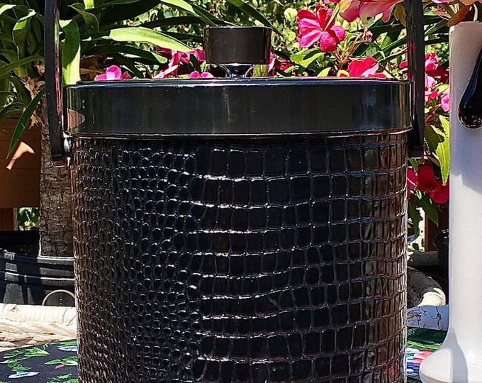 Mid-Century Black Faux Croc & Chrome Ice Bucket by Atapco