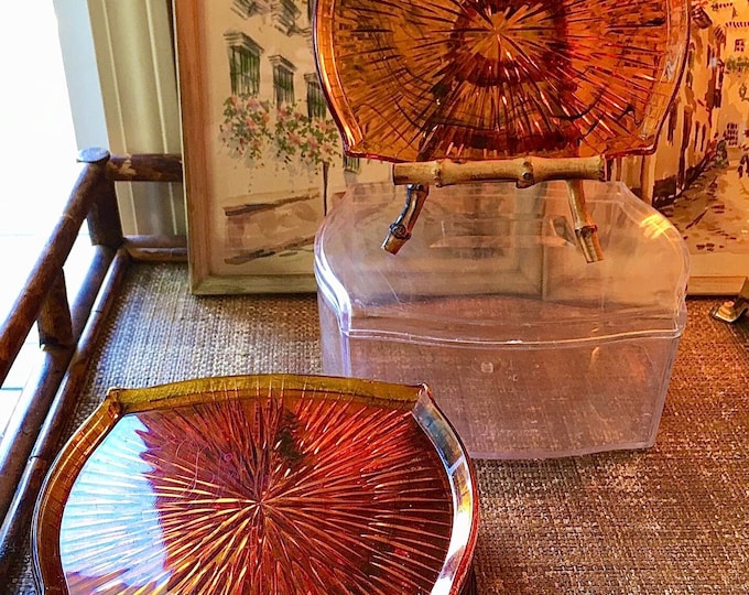 Hollywood Regency Tortoiseshell Lucite Tray Set