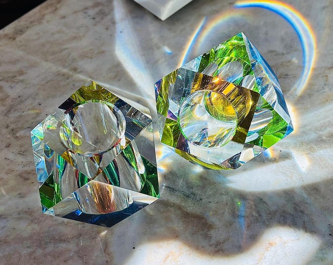 Mid-Century Regenbogen Faceted Crystal Vases/Votives *Pair