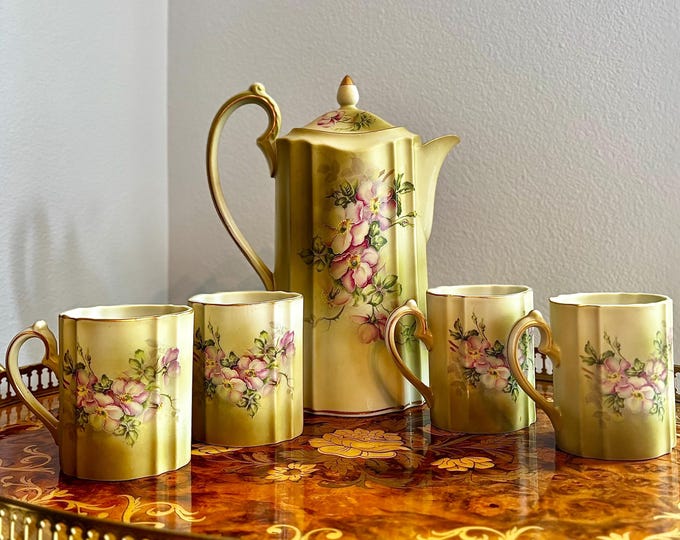 Nippon Hand Painted Dogwood Floral 6 Piece Chocolate Service