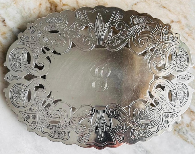 Wallace Silverplated Reticulated Monogrammed Oval Trivet