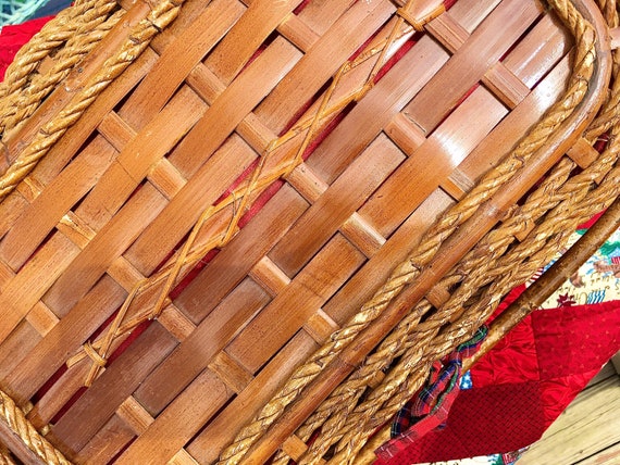 Bamboo & Sisal Rope Tartan Picnic Basket - image 7
