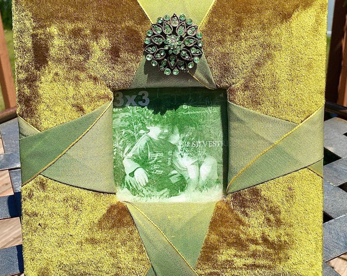 DL Rhein For Silvestri Chartreuse Crystal, Velvet & Ribbon Frame