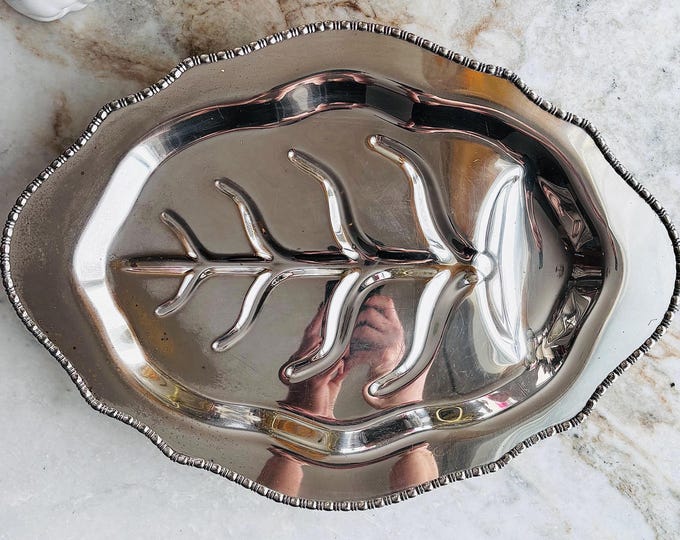 Antique Deco Lehman Brothers Silver On Copper "Tree" Meat Tray/Platter