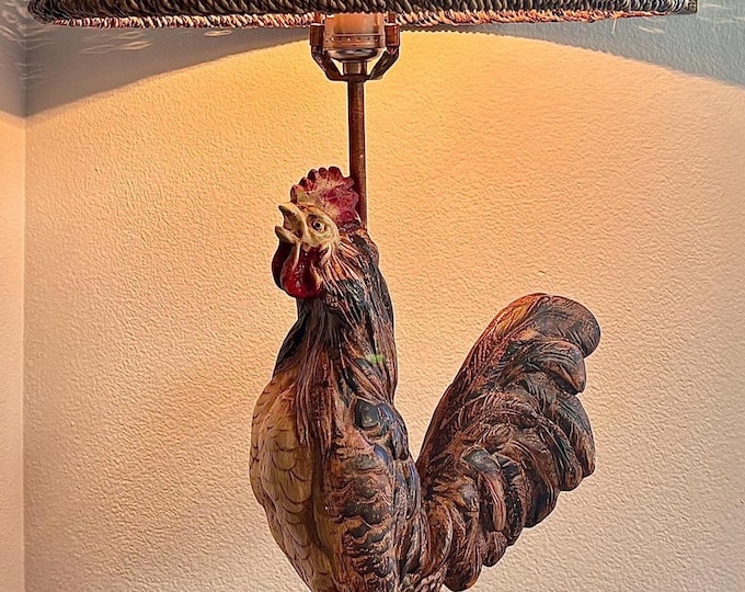 French Country Vintage Hand Painted Spelter Rooster Lamp *shade sold separately