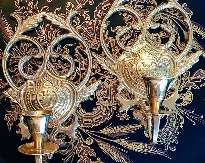 French Brass Heart Sconces *Pair