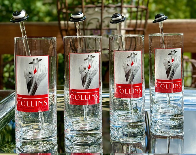 Deco Tom Collins Recipe Glassware With Fedora Swizzles
