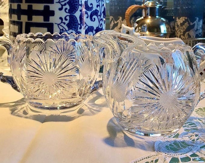 Antique American Brilliant Cut Cream & Sugar Set