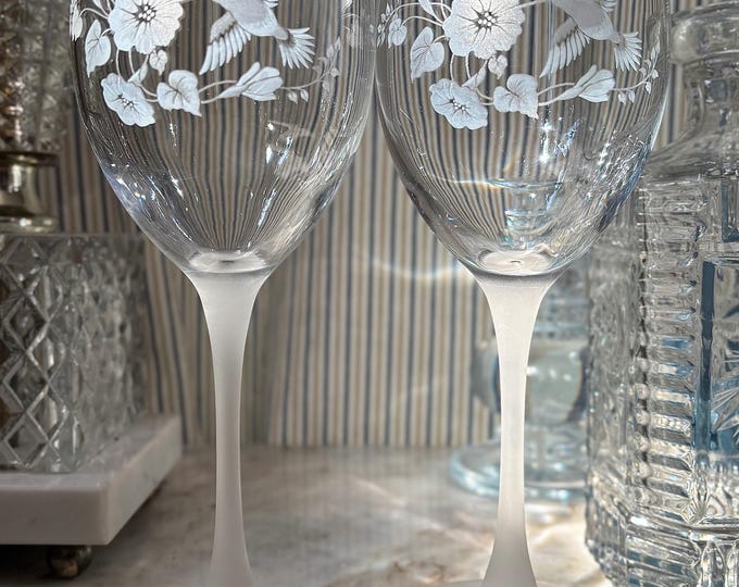 Hummingbird Crystal Goblets by Vintage Avon *Pair