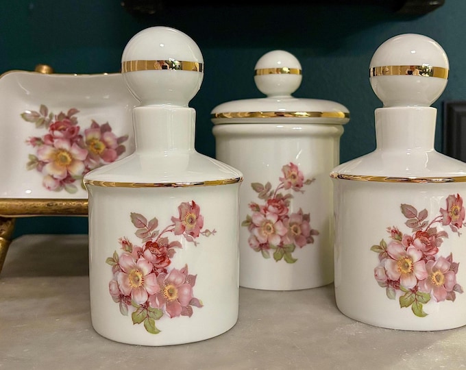 Golden Crown “Wild Rose” 7 Piece Apothecary Set by Gerold Porzellan