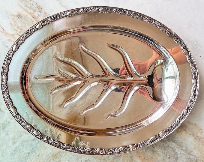 Rogers & Son Silver Plated 1910 Victorian Rose Footed Meat Platter
