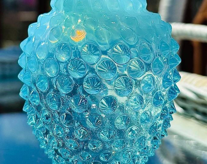 Fenton Blue Opalescent Spiked Hobnail Bud Vase