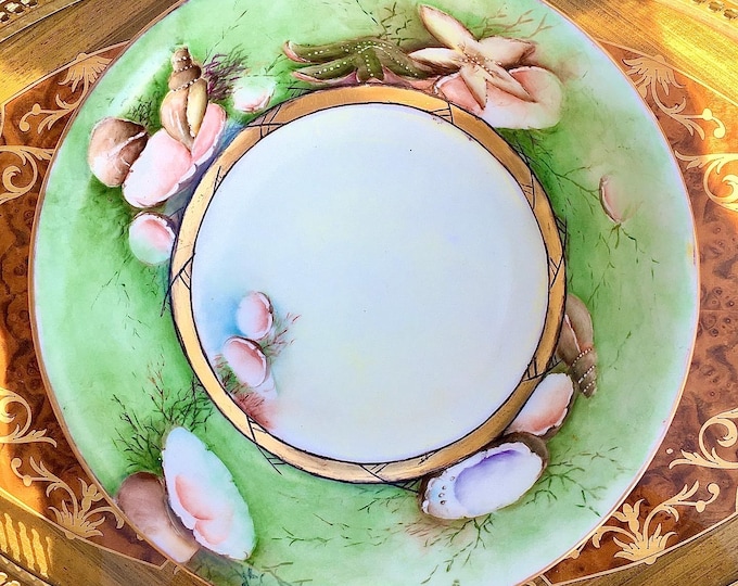 Antique French Hand Painted Sea Life Bowl
