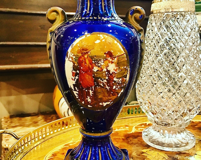 Antique German Cobalt Trophy Urn Decanter