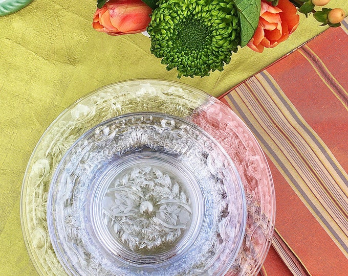 Vintage Etched Crystal Luncheon/Dessert Plates