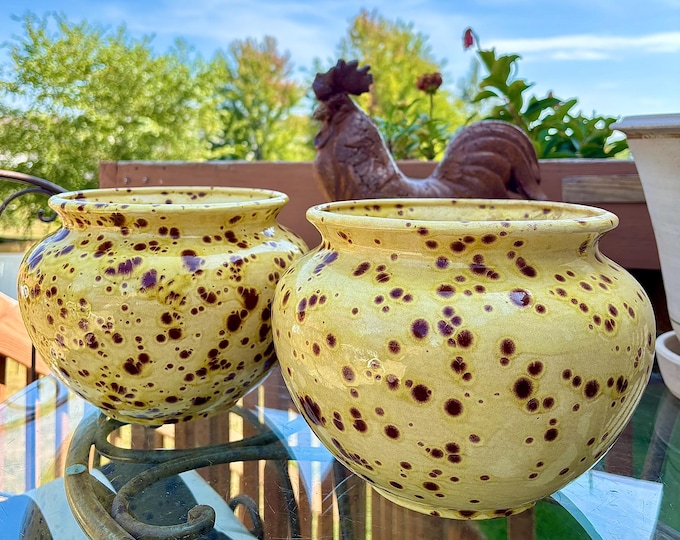 Mid-Century 1976 Spleckleware/Spatterware Yellow & Brown Flower Pot *Each sold seperately