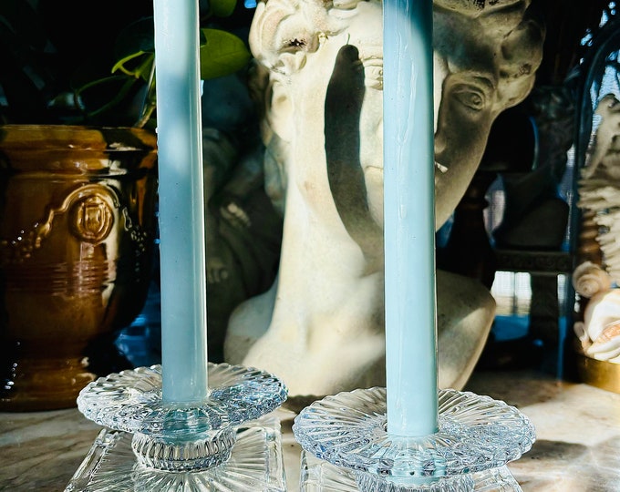 Heisey Deco Glass “Ridgeleigh” Candleholders *Pair