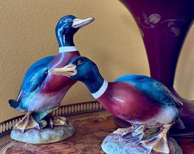 Antique Italian Ceramic Mallard Figurines *Pair