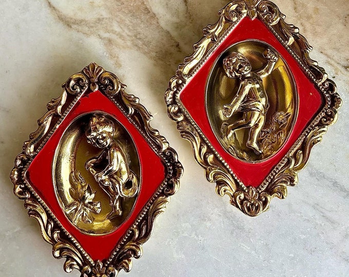 Hollywood Regency Cherub Art *Pair