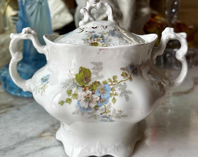 Antique Victorian Johnson Bros. England Large Lidded Royal Semi-Porcelain Sugar Bowl