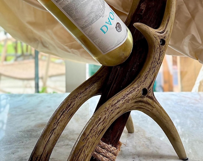 Vintage Antler & Wood 3 Hole Wine Rack