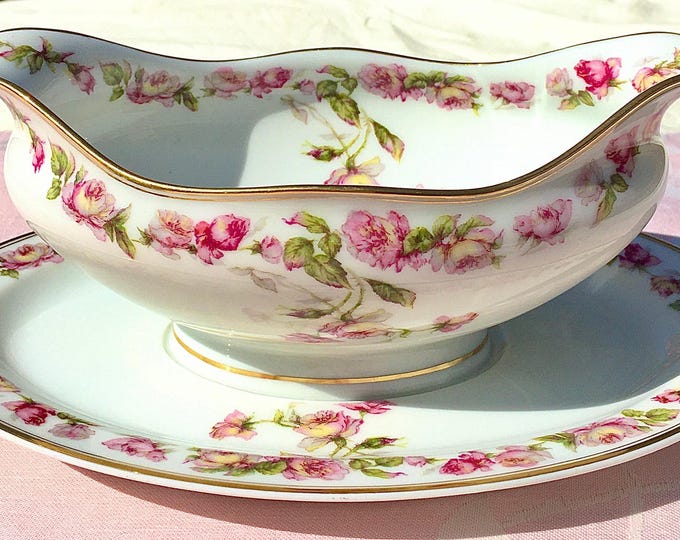 Limoges Haviland "The Amstel" Handpainted Pink Floral Gravy Boat