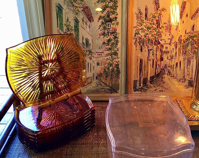 Hollywood Regency Tortoiseshell Lucite Tray Set