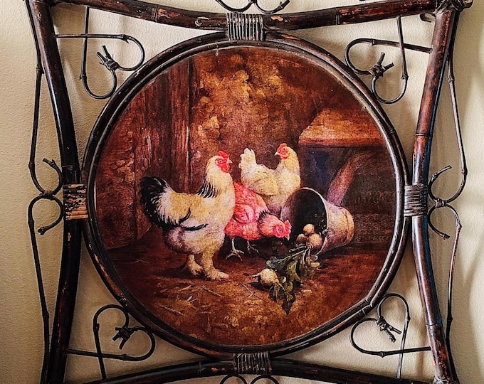 French Country "TIT-BITS", by Edgar Hunt Art Framed in Handcrafted Bamboo