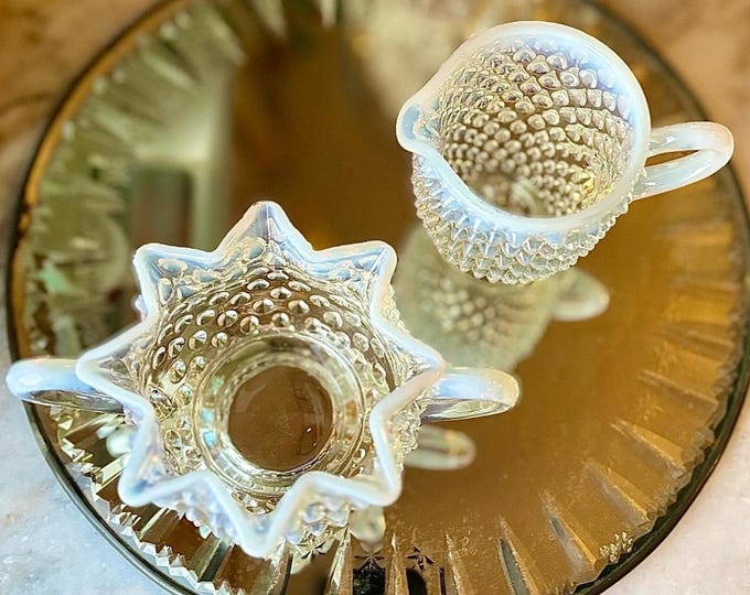 Rare Fenton Opalescent Star Top Sugar & Creamer Set