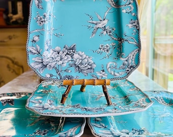 222 Fifth Fine China Astor Teal Pattern Dinner Plate Made in