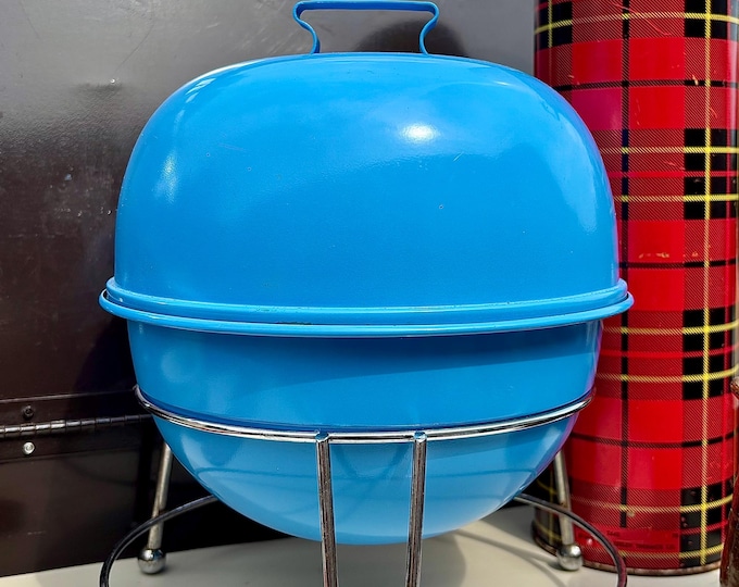 Vintage Mini Blue Atomic Grill Condiment Caddy with Vessels