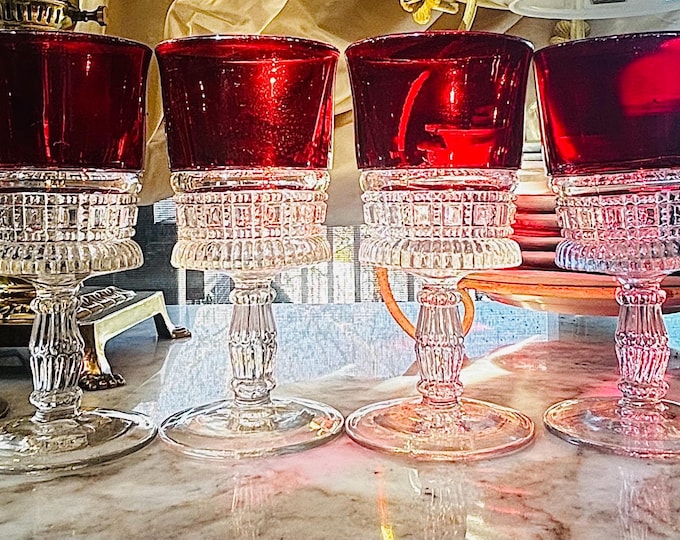 Antique Victorian EAPG Glass Ruby Flash Goblets *Set of 4