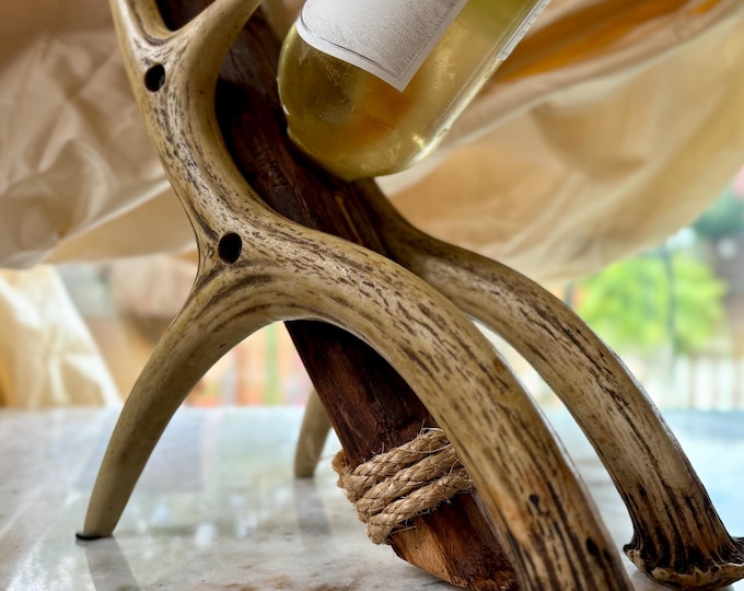 Vintage Antler & Wood 3 Hole Wine Rack