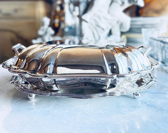 Gorham "Heritage Newport" Silver Plated Covered Double Vegetable With Presentation Tray *3 Piece Set