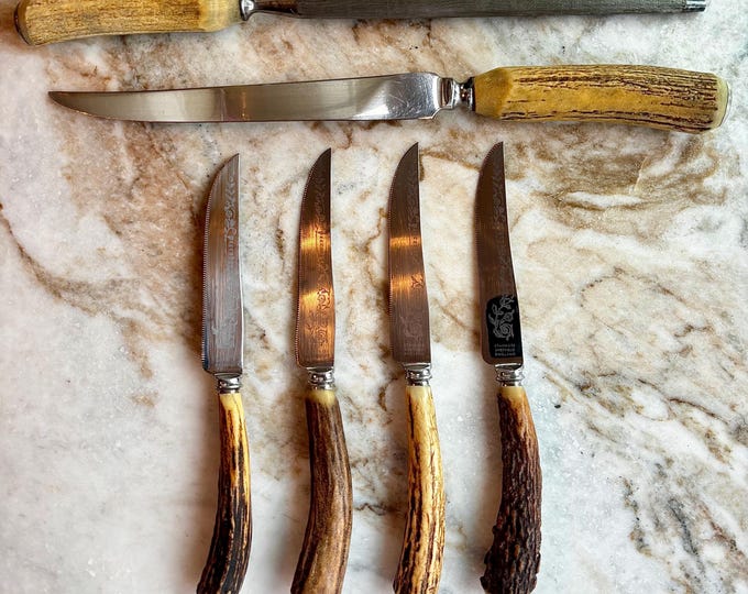 Staghorn 6 Piece Knives and Carving Set from Peeredge Sheffield England & Lamson Knives