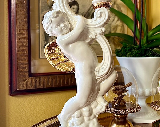 Hollywood Regency Winged Cherub Candelabra