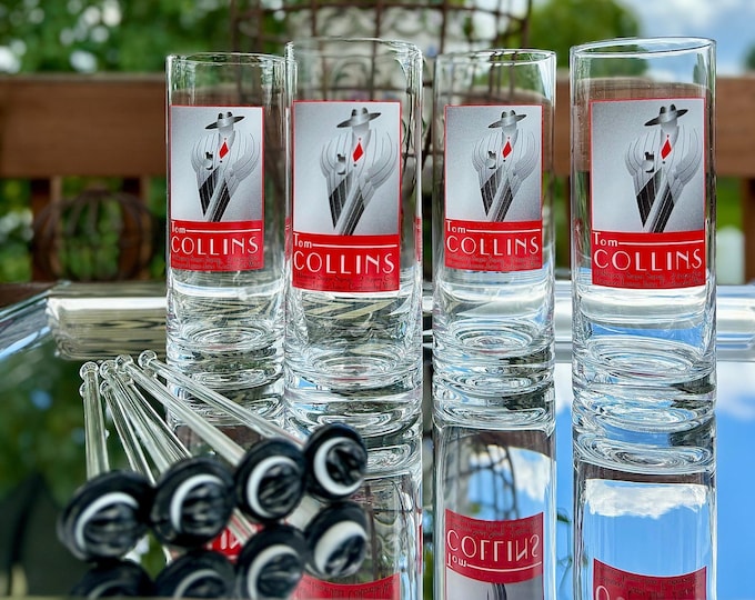 Deco Tom Collins Recipe Glassware With Fedora Swizzles
